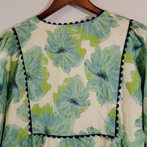 Anthropologie Entro Green White Floral Babydoll Dress Sz M Coastal Cowgirl Chic - Picture 12 of 15